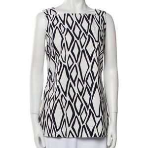 🔷Diane Von Furstenberg Geometric Print Navy & White Top, Size 2
